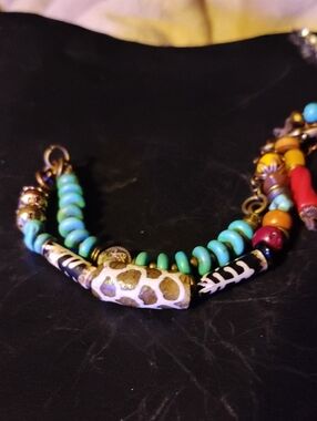 Hand Crafted AFRICAN Turquoise and GENUINE BRONZE, Multicolor Beaded Necklace